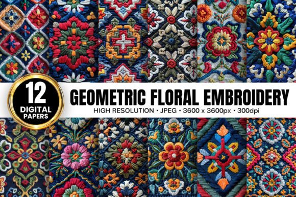 Geometric Flowers Embroidery Patterns
