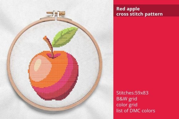 Red Apple Cross Stitch Pattern